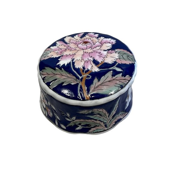 Vintage Ceramic Chinese Chinoiserie‎ Floral Trinket Jewelry box dish - Picture 1 of 7